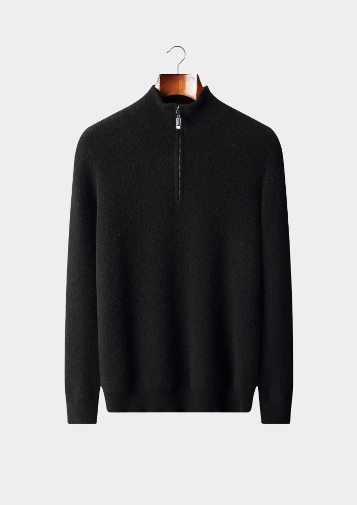 Pure Cashmere Black Ribbed Half Zip